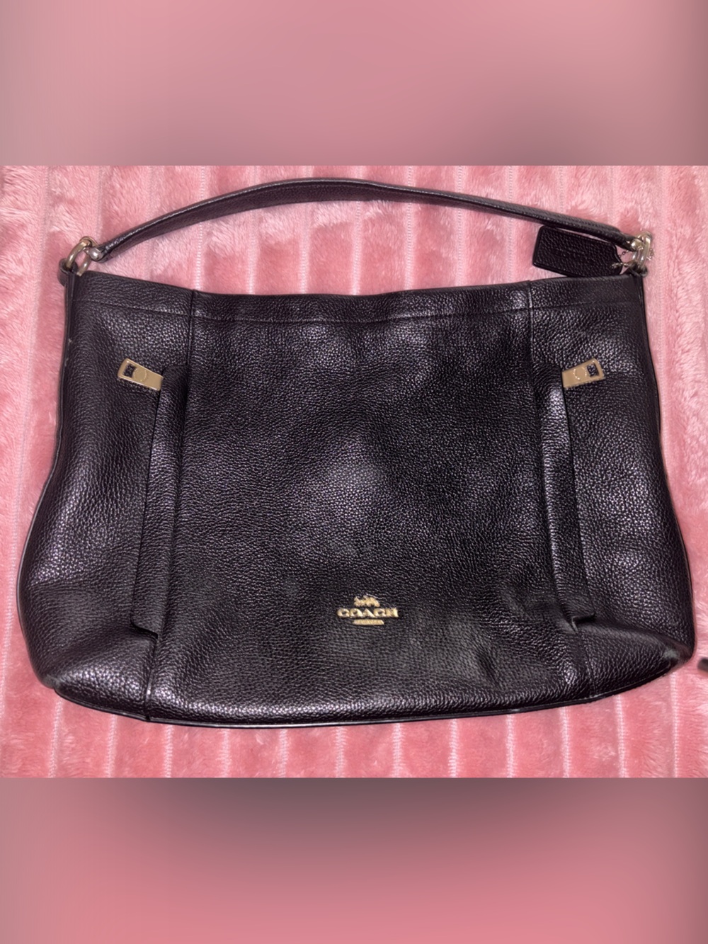 Coach Black Pebbled Leather Hobo with Gold Accents